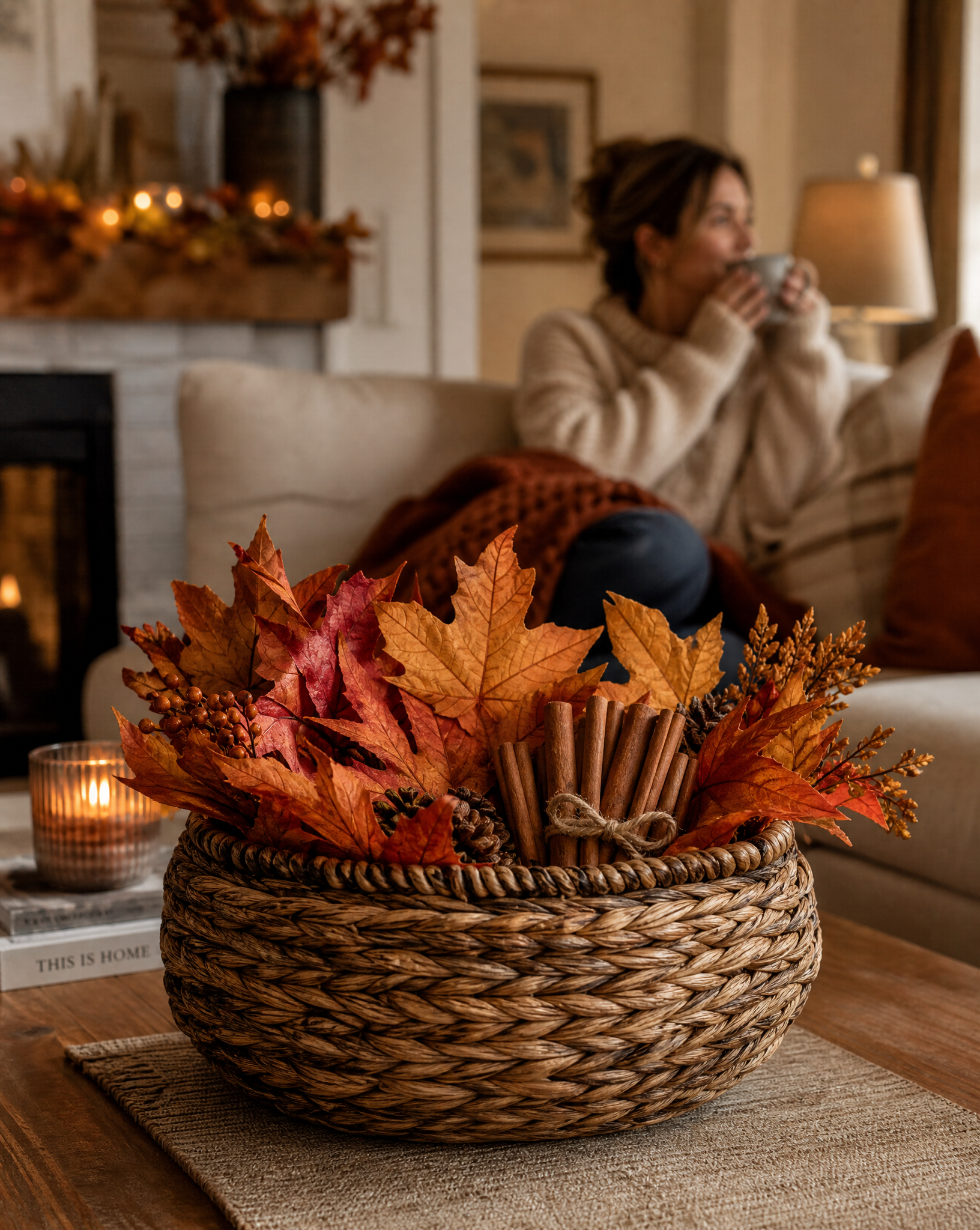 basket of leaves in living room