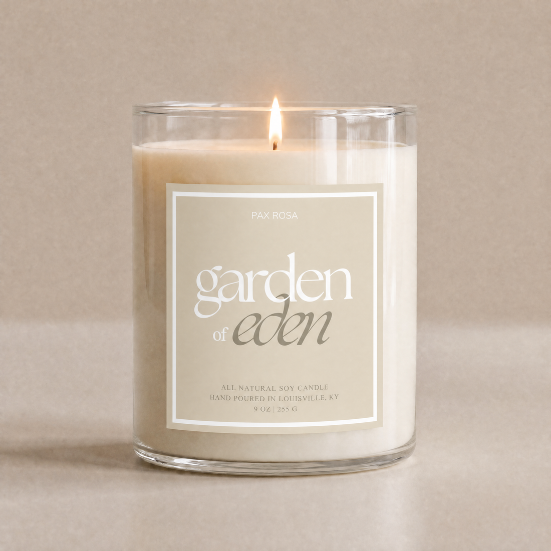 candle with label "garden of eden"
