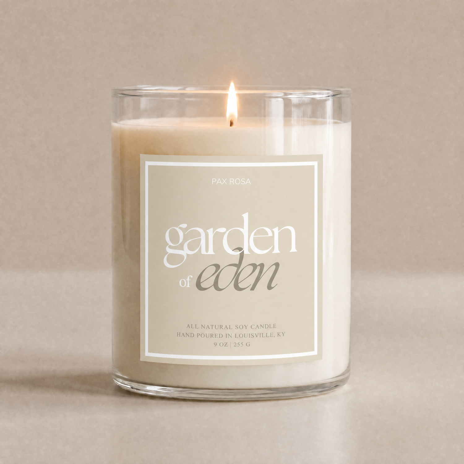 candle with label "garden of eden"